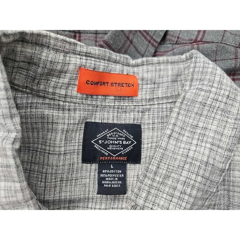 Lot of 2 St John's Bay Button Up Shirt Mens Large Plaid Long Sleeve Chest Pocket